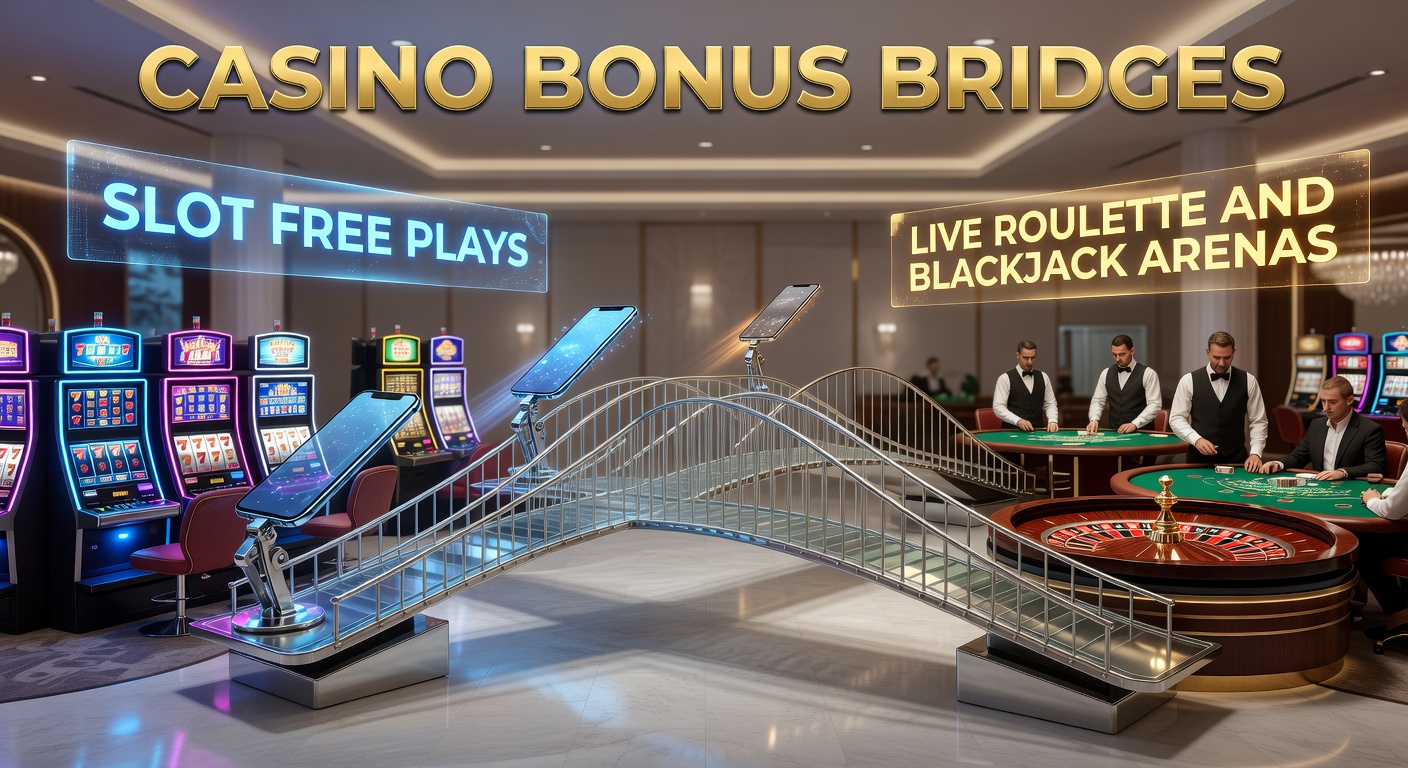 Mobiele speler die van slotmachine naar live roulette tafel glijdt via bonusbruggen in een casino app