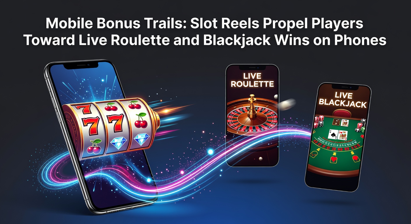 Mobiele slotspeler activeert bonusronde die leidt naar live casino tafels op smartphone-scherm