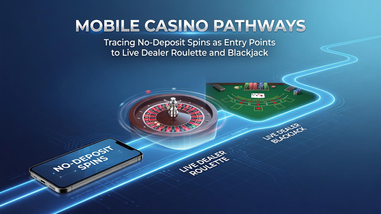 Live dealer blackjack en roulette tafels zichtbaar op mobiele schermen na gebruik van no-deposit spins