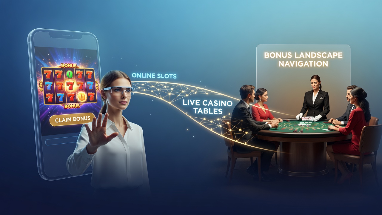 Mobiele speler navigeert door bonusaanbiedingen van slots naar live casino tafels op een smartphone scherm