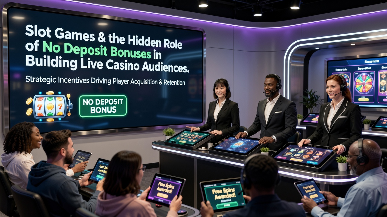 Mobiele app interface met slotspellen en doorstroom naar live blackjack en roulette