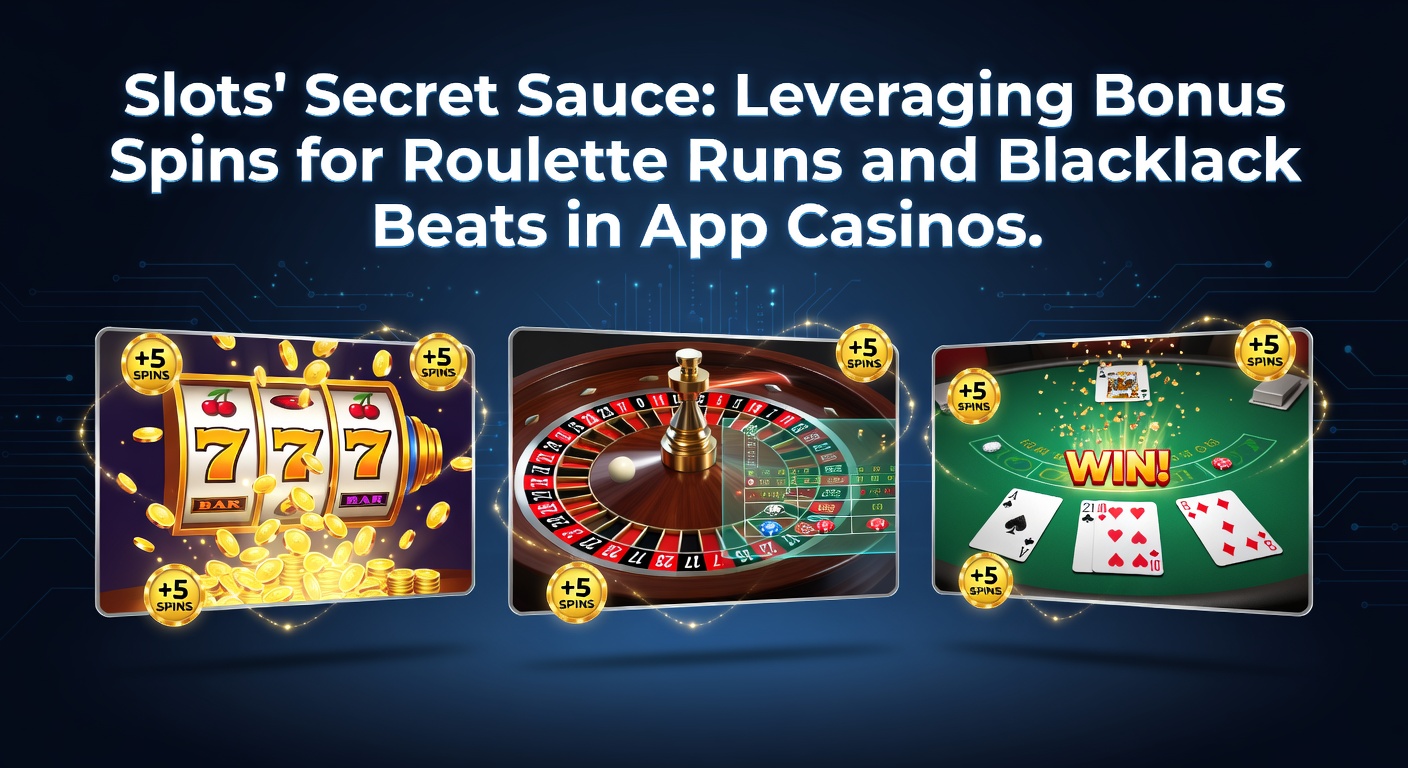Schermafbeelding van een mobiel app-casino met draaiende slot reels en bonus spins die overgaan in live roulette tafels