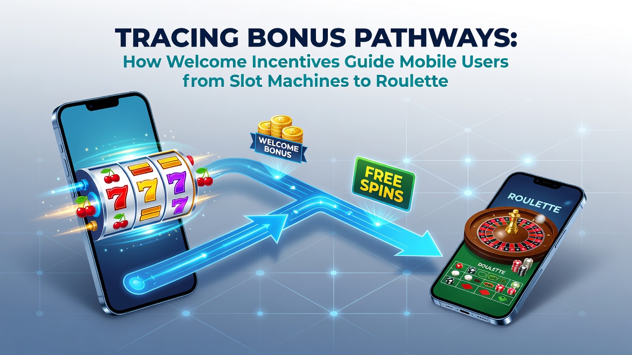 Illustratie van mobiele gebruiker die overstapt van slots naar live blackjack en roulette via bonus incentives
