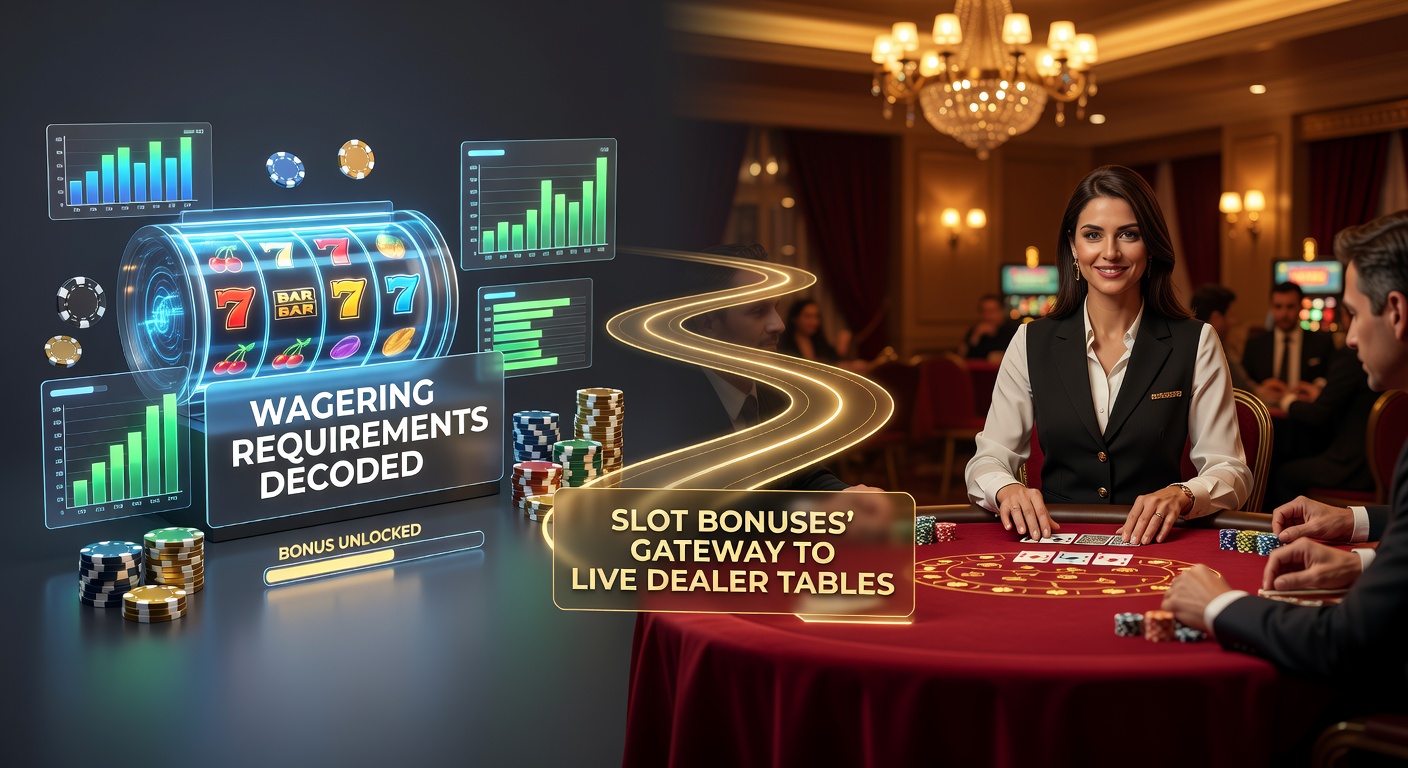 Slotmachine met gloeiende bonusiconen en een live dealer tafel op de achtergrond, symboliserend de overgang van slots naar live games