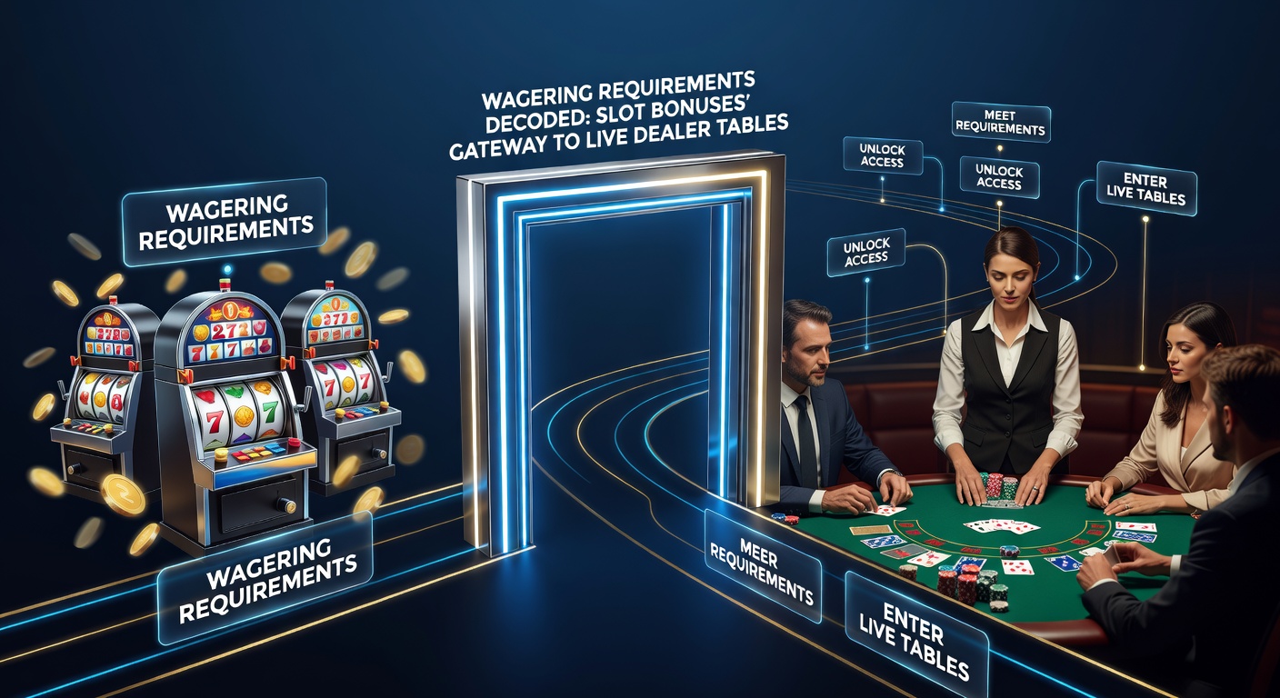 Grafiek met wagering progressie van slots naar live dealer games, inclusief bonus pictogrammen en dealer kaarten